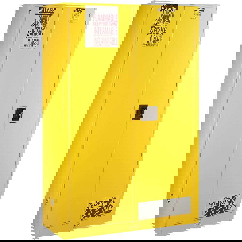 Flammable & Hazardous Storage Cabinets: 45 gal Drum, 2 Door, 2 Shelf, Self Closing, Yellow